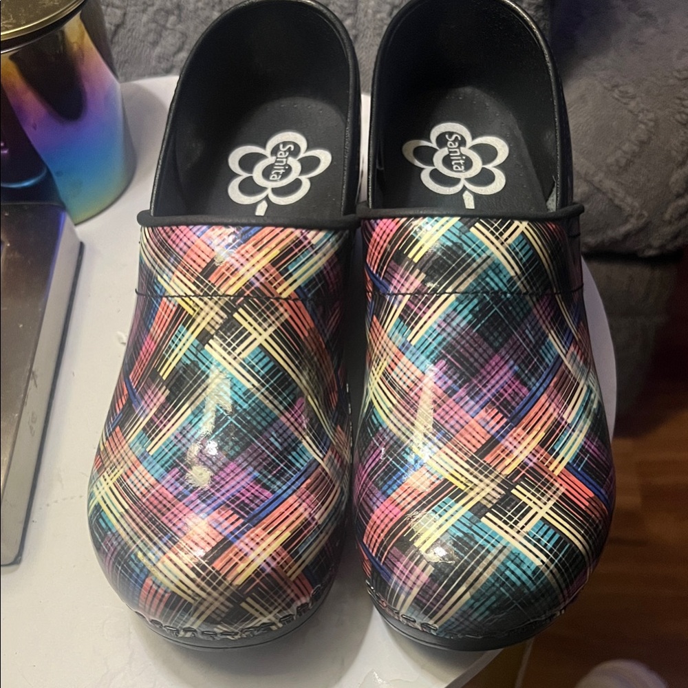 Sanita Multicolor Plaid Clogs